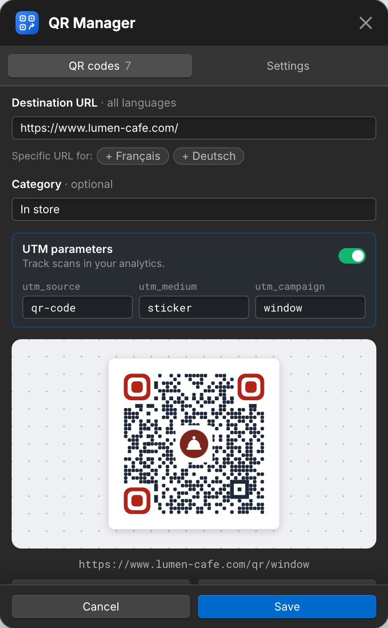 The UTM parameters of a QR code.